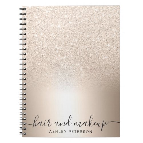 Makeup hair chic gold glitter ombre metallic foil notebook