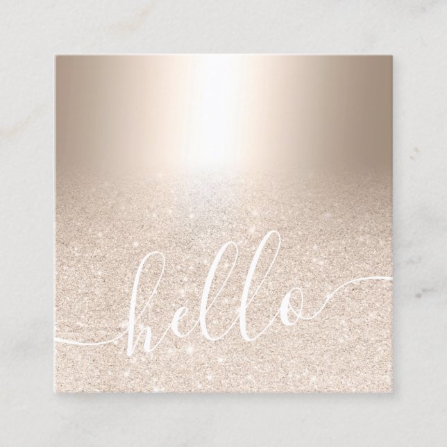 Makeup hair chic gold glitter ombre metallic hello square business card (Front)