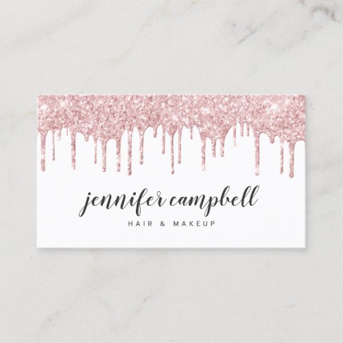 Makeup hair elegant glam blush pink glitter drips business card