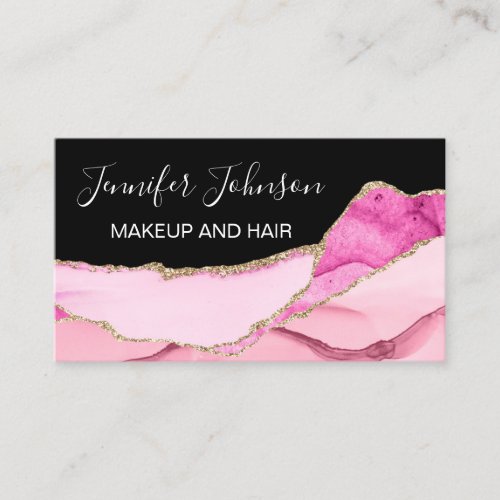 Makeup hair elegant typography rose quartz agate business card