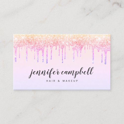 Makeup hair holographic pastel pink glitter drips business card