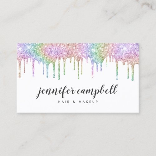Makeup hair holographic rainbow glitter drips glam business card