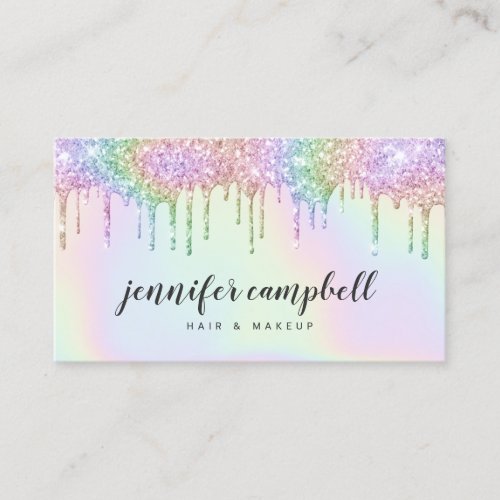 Makeup hair holographic unicorn glitter drips glam business card