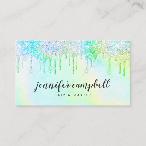 Makeup hair holographic unicorn mint glitter drips business card