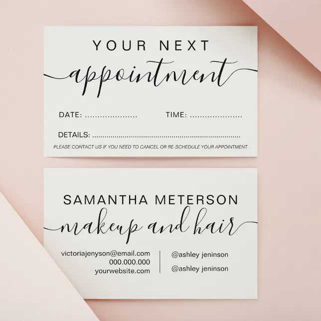 Makeup hair minimalist black and white simple appointment card | Zazzle