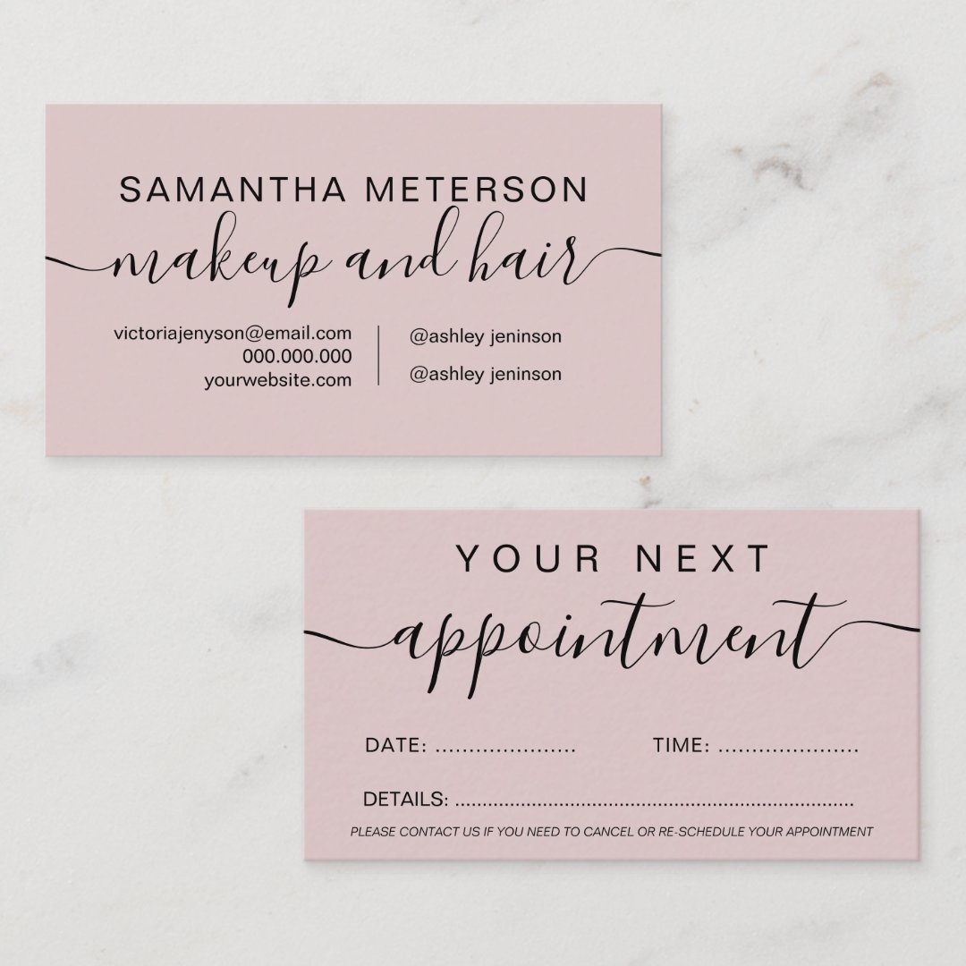 Makeup hair minimalist dusty rose simple appointment card | Zazzle