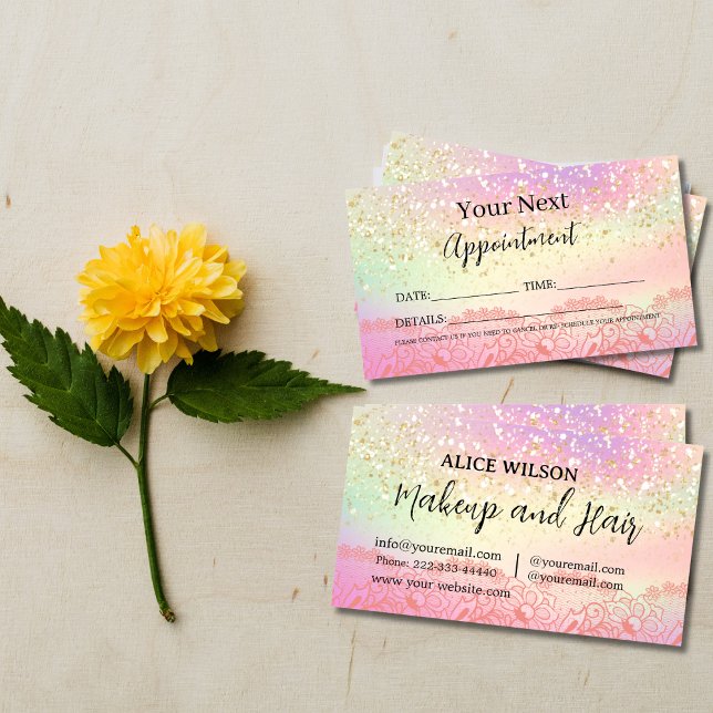 Makeup Hair Pastel Holographic Glitter Appointment Card (Creator Uploaded)