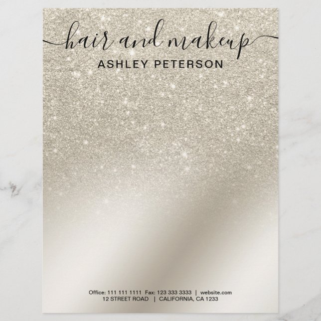 Makeup hair pearl glitter ivory ombre metallic letterhead (Front)