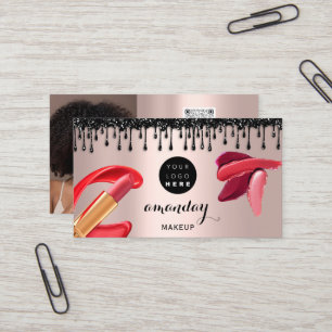 Makeup Hair Red Lipstick Silver Photo QRCode Gloss Business Card