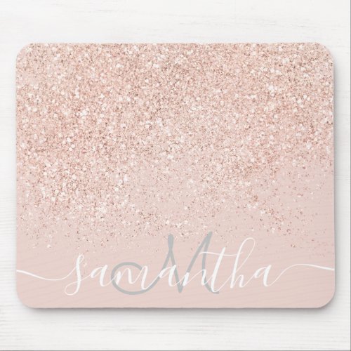 Makeup hair rose glitter pastel blush monogram mouse pad