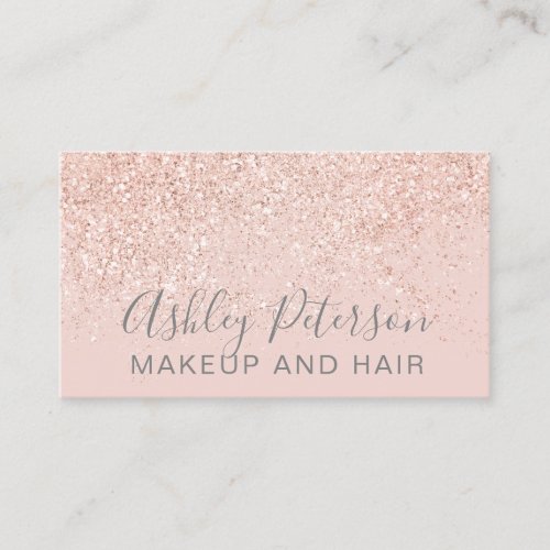 Makeup hair rose gold glitter blush pink business card
