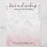 Makeup hair rose gold glitter marble confetti letterhead<br><div class="desc">Professional elegant modern,  stylish hair and makeup artist letterhead typography with elegant modern sparkly rose gold glitter confetti and rose gold glitter ombre gradient with white marble texture and a modern typography,  add your social media.</div>