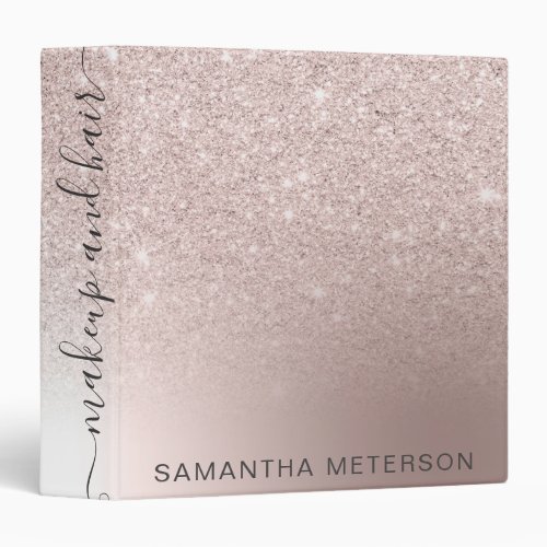 Makeup hair Rose gold glitter ombre metallic foil 3 Ring Binder