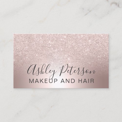 Makeup hair Rose gold glitter ombre metallic foil Business Card