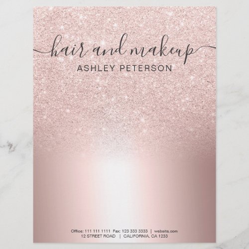 Makeup hair Rose gold glitter ombre metallic foil Letterhead