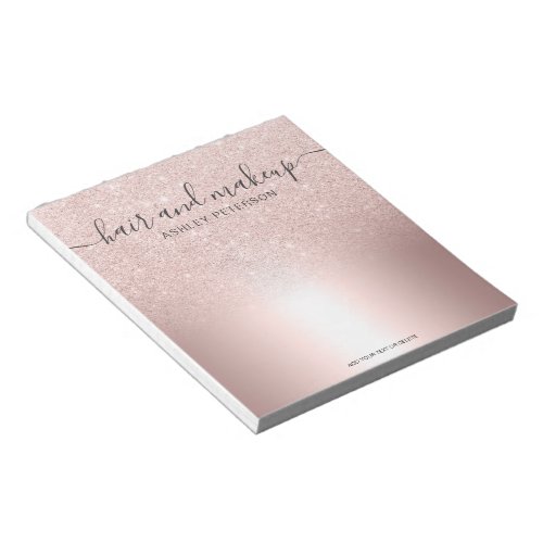 Makeup hair Rose gold glitter ombre metallic foil Notepad