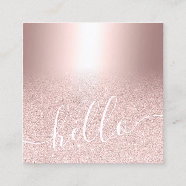 Makeup hair Rose gold glitter ombre metallic hello Square Business Card (Front)