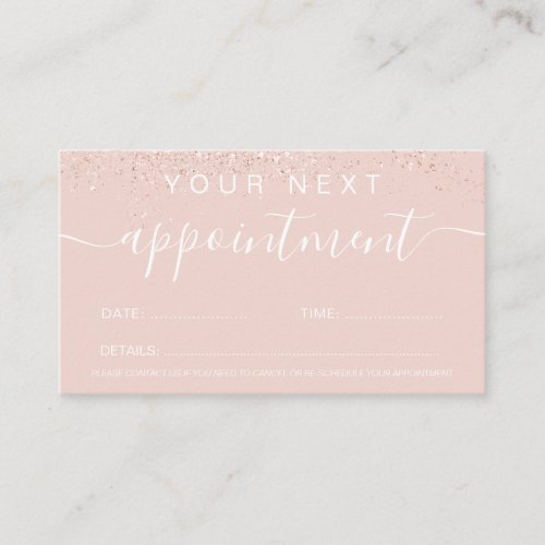 Makeup hair rose gold glitter pastel blush pink appointment card
