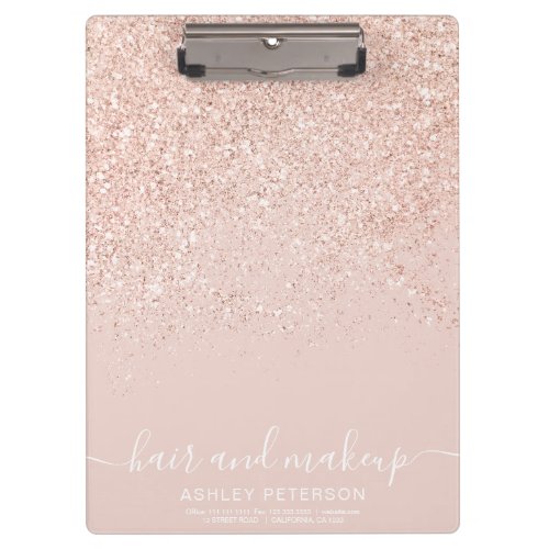 Makeup hair rose gold glitter pastel blush pink clipboard