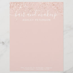 Makeup hair rose gold glitter pastel blush pink letterhead