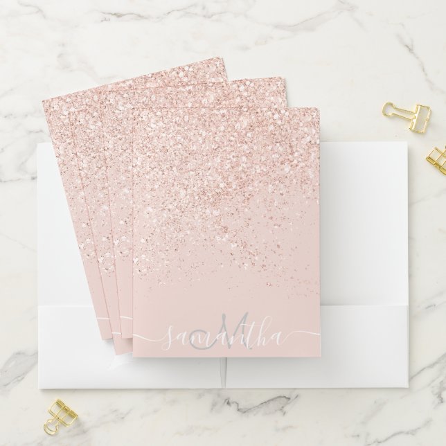 Makeup hair rose gold glitter pastel blush pink pocket folder (In Situ)