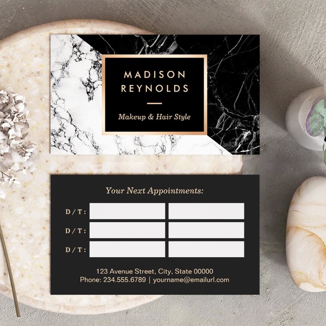 Makeup & Hair Salon Black White Marble Appointment Card (Creator Uploaded)