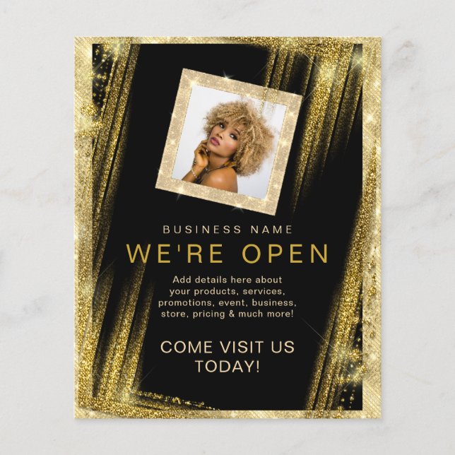 Makeup Hair Salon Custom Photo Black Gold Unique Flyer (Front)