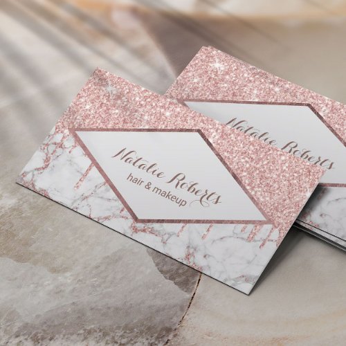Makeup  Hair Salon Rose Gold Glitter Drips Marble Business Card