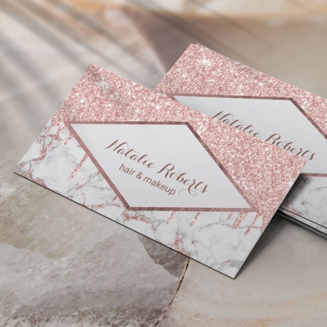 Makeup & Hair Salon Rose Gold Glitter Drips Marble Business Card (Creator Uploaded)