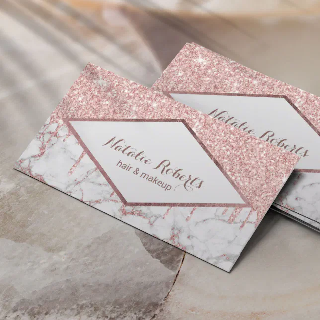 Makeup And Hair Salon Rose Gold Glitter Drips Marble Business Card Zazzle 0726