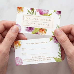 Makeup Hair Salon Watercolor Floral Appointment Card