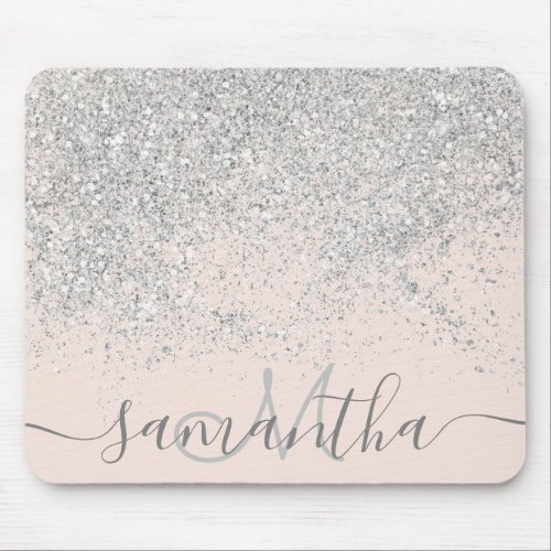 Makeup hair silver glitter pastel blush monogram mouse pad