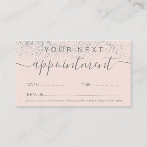 Makeup hair silver glitter pastel blush pink appointment card