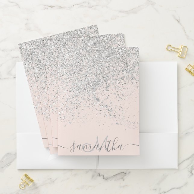 Makeup hair silver glitter pastel blush pink pocket folder (In Situ)