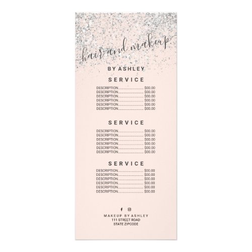Makeup hair silver glitter pastel blush pink price rack card
