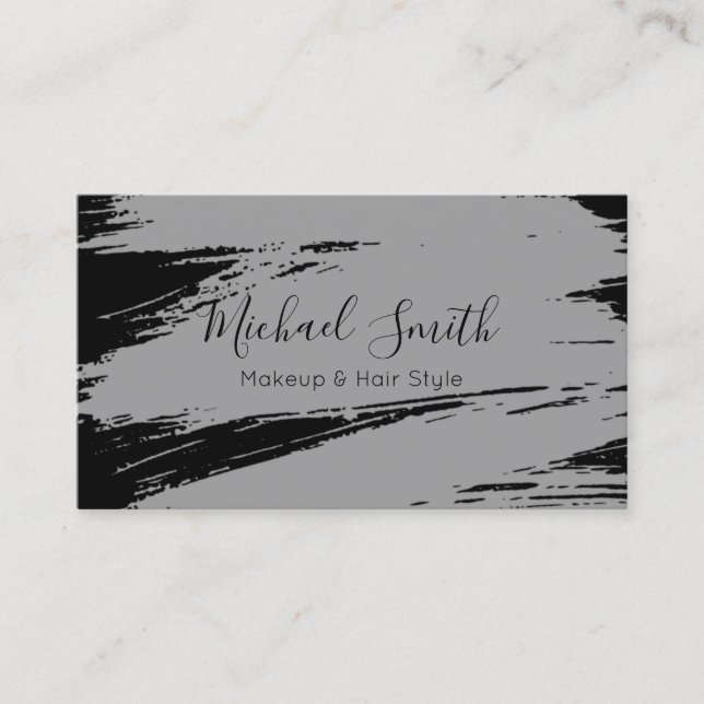 Makeup Hair Style Modern Gray Brush Stroke Business Card (Front)