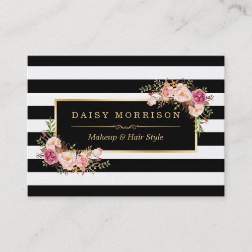 Makeup Hair Style Salon Elegant Gold Floral Decor Business Card