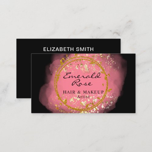 Makeup  Hair Stylist Artist Script  Pink and Gold Business Card