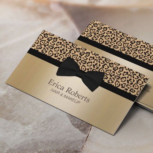 Makeup  Hair Stylist Classic Bow Tie Gold Leopard Business Card