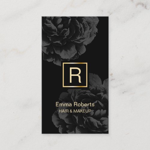 Makeup & Hair Stylist Monogram Elegant Dark Floral Business Card