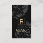 Makeup & Hair Stylist Monogram Elegant Dark Floral Business Card (Front)
