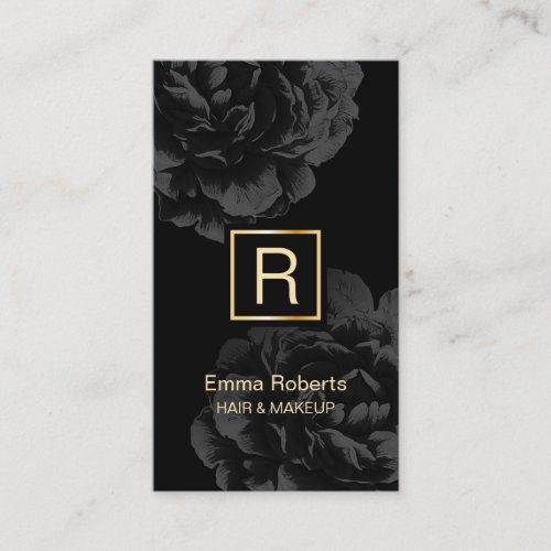 Makeup  Hair Stylist Monogram Elegant Dark Floral Business Card