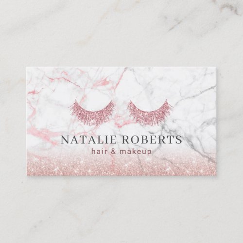 Makeup  Hair Stylist Rose Gold Glitter Marble Business Card