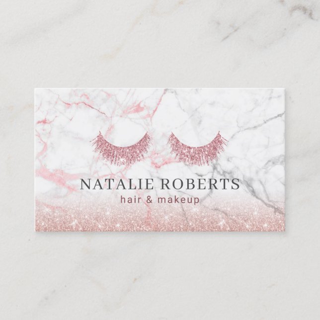 Makeup & Hair Stylist Rose Gold Glitter Marble Business Card (Front)