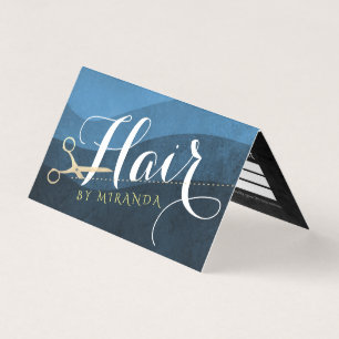 Makeup Hairdresser Blue Gold Scissors Price List Business Card