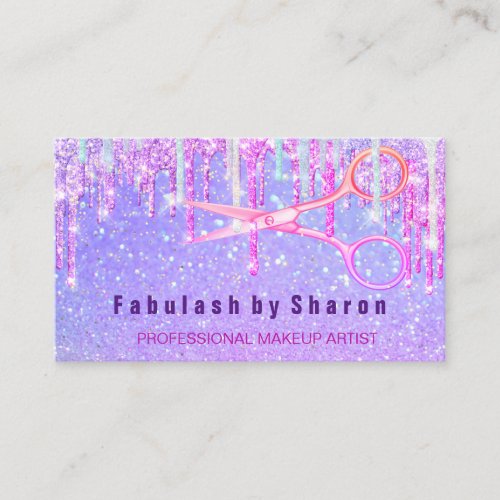 Makeup Hairdresser Pink Holograph Unicorn Drips Business Card