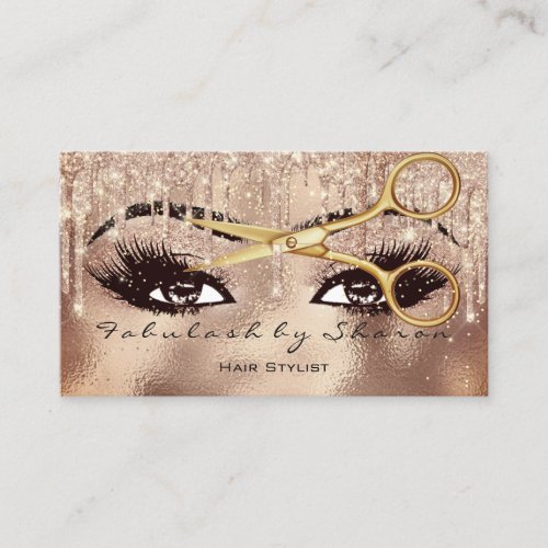 Makeup Hairs Lashes Glitter Gold Scissors Rose Business Card