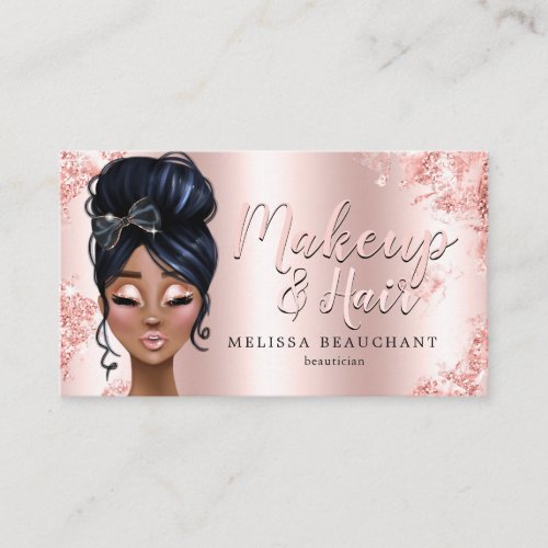 Makeup HairStylist Glitter Rose Gold Referral Card