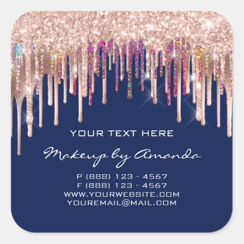 Makeup Holograph Drips Blue Navy Product  Square Sticker