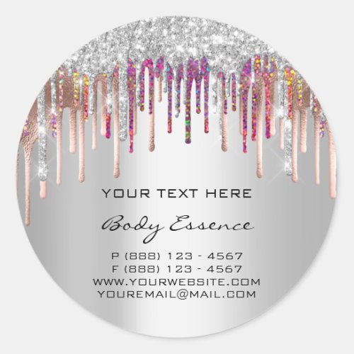Makeup Holograph Drips Rose Silver Gray Holidays  Classic Round Sticker